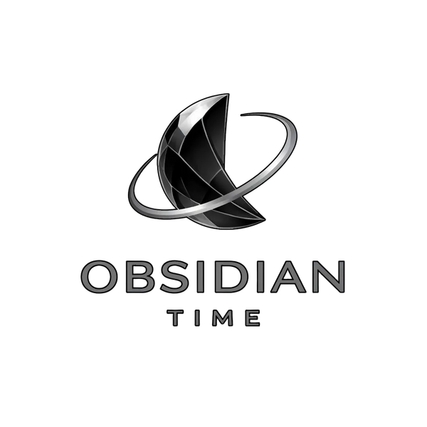 Obsidian Time logo with a stylized timepiece design on a white background